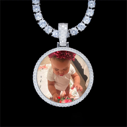 925S & VVS Moissanite 3D Circle Custom Picture Pendant
