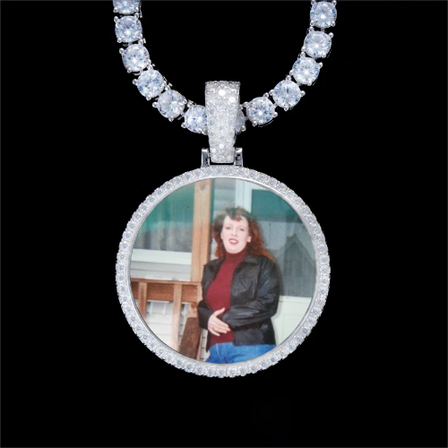 925S & VVS Moissanite 3D Circle Custom Picture Pendant