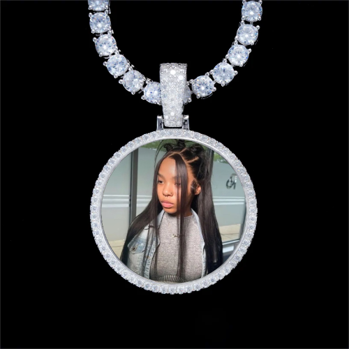 925S & VVS Moissanite 3D Circle Custom Picture Pendant
