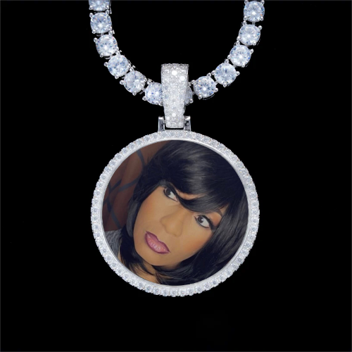 925S & VVS Moissanite 3D Circle Custom Picture Pendant