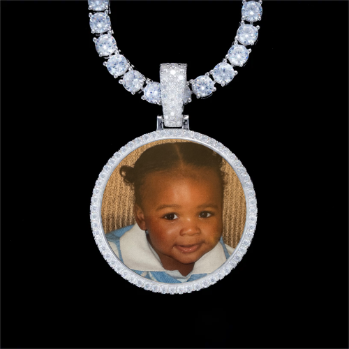 925S & VVS Moissanite 3D Circle Custom Picture Pendant
