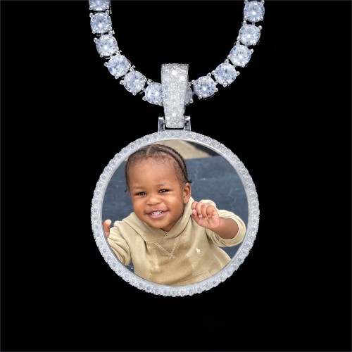 925S & VVS Moissanite 3D Circle Custom Picture Pendant