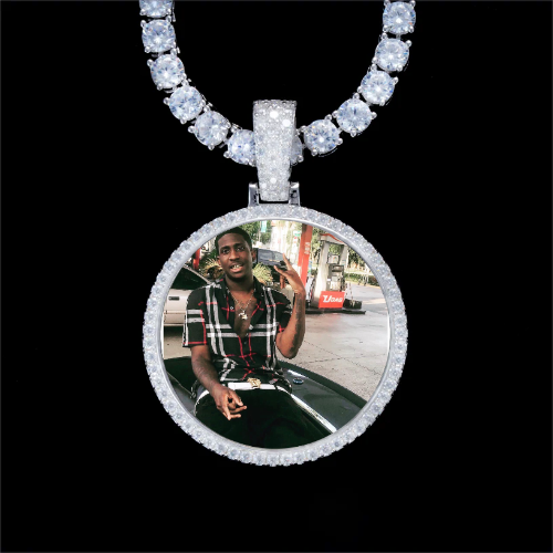 925S & VVS Moissanite 3D Circle Custom Picture Pendant