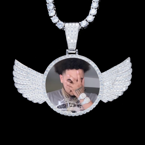 925S & VVS Moissanite 3D Wing Custom Picture Pendant