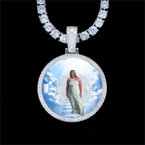 925S & VVS Moissanite 3D Circle Custom Picture Pendant