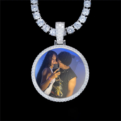 925S & VVS Moissanite 3D Circle Custom Picture Pendant