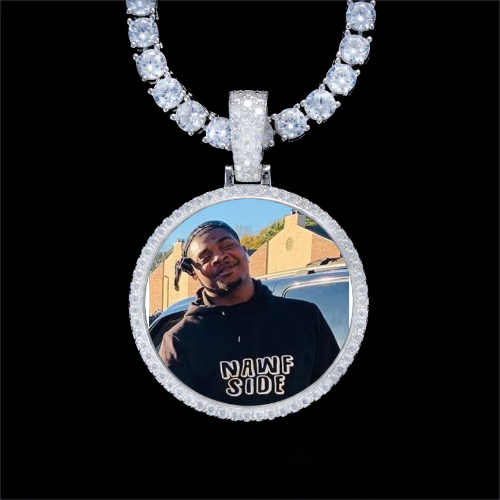 925S & VVS Moissanite 3D Circle Custom Picture Pendant