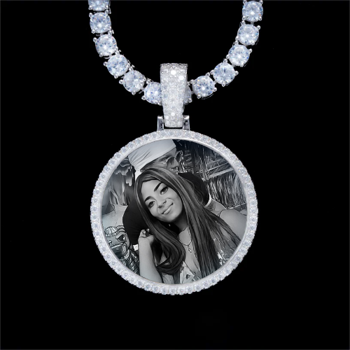 925S & VVS Moissanite 3D Circle Custom Picture Pendant