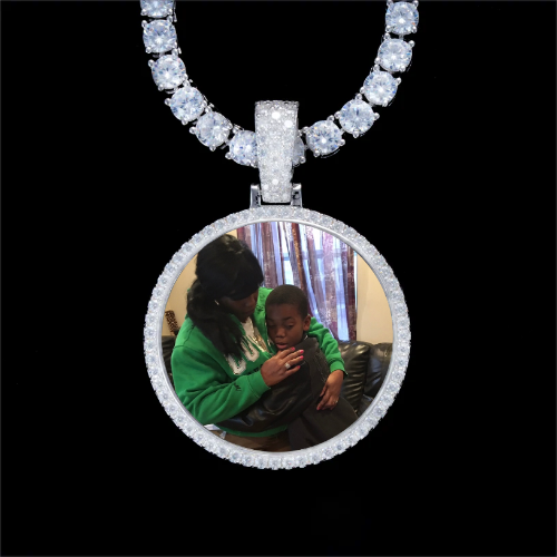 925S & VVS Moissanite 3D Circle Custom Picture Pendant