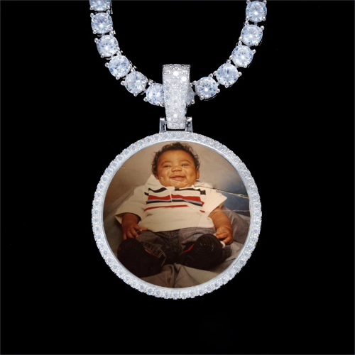 925S & VVS Moissanite 3D Circle Custom Picture Pendant