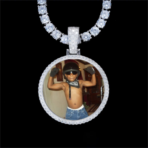 925S & VVS Moissanite 3D Circle Custom Picture Pendant
