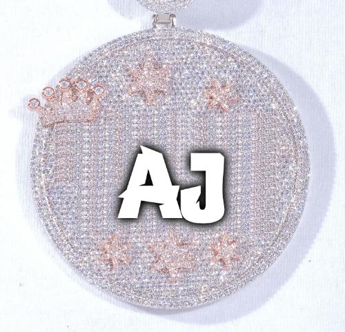 CUSTOM LETTER NECKLACE 3D BIG CROWN DISC