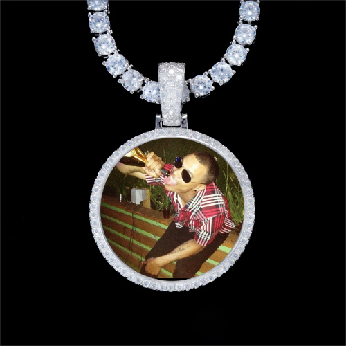 925S & VVS Moissanite 3D Circle Custom Picture Pendant