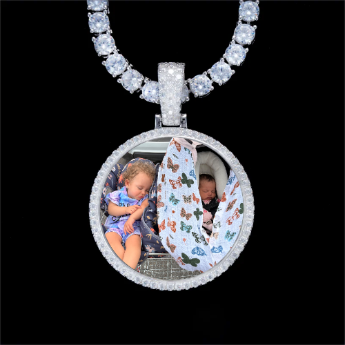 925S & VVS Moissanite 3D Circle Custom Picture Pendant
