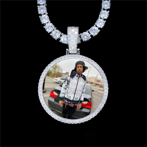 925S & VVS Moissanite 3D Circle Custom Picture Pendant