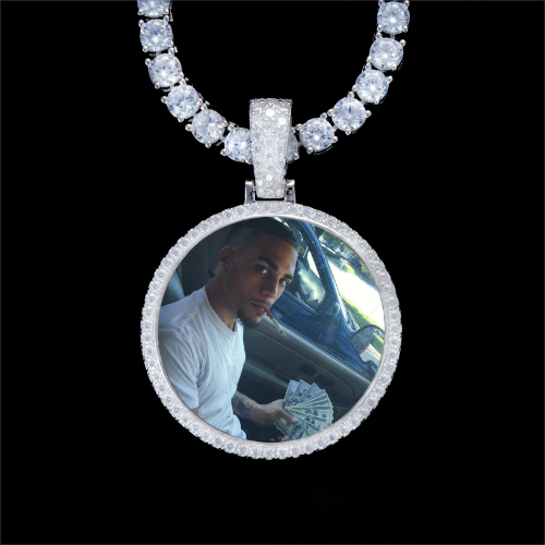 925S & VVS Moissanite 3D Circle Custom Picture Pendant
