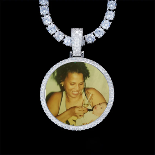 925S & VVS Moissanite 3D Circle Custom Picture Pendant