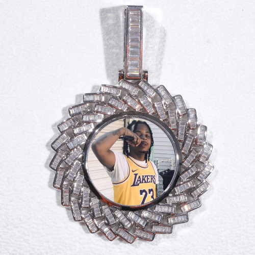 Large 3D Baguette Custom Picture Pendant