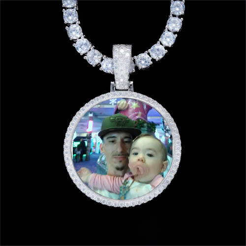 925S & VVS Moissanite 3D Circle Custom Picture Pendant