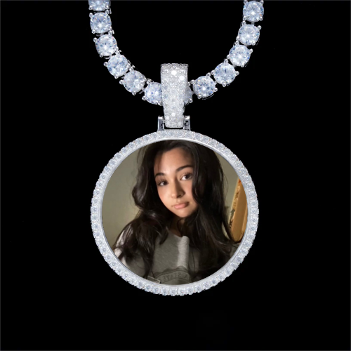 925S & VVS Moissanite 3D Circle Custom Picture Pendant