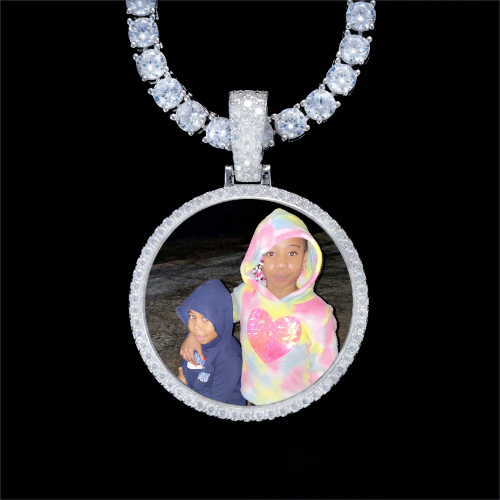 925S & VVS Moissanite 3D Circle Custom Picture Pendant