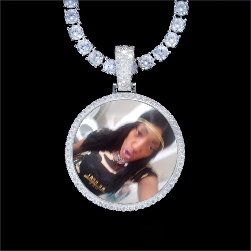925S & VVS Moissanite 3D Circle Custom Picture Pendant