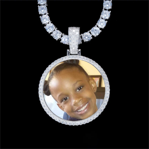 925S & VVS Moissanite 3D Circle Custom Picture Pendant