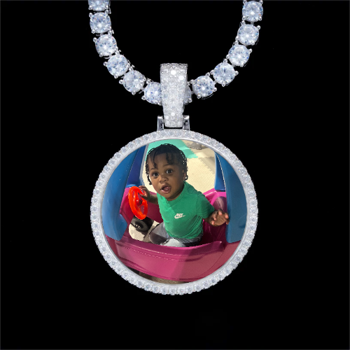 925S & VVS Moissanite 3D Circle Custom Picture Pendant