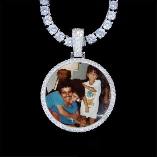 925S & VVS Moissanite 3D Circle Custom Picture Pendant