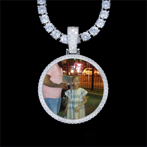 925S & VVS Moissanite 3D Circle Custom Picture Pendant