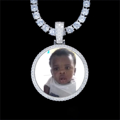 925S & VVS Moissanite 3D Circle Custom Picture Pendant