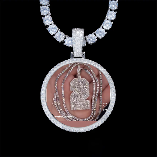 925S & VVS Moissanite 3D Circle Custom Picture Pendant