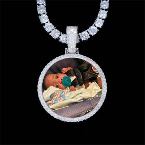 925S & VVS Moissanite 3D Circle Custom Picture Pendant