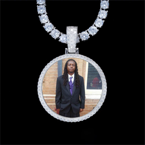 925S & VVS Moissanite 3D Circle Custom Picture Pendant
