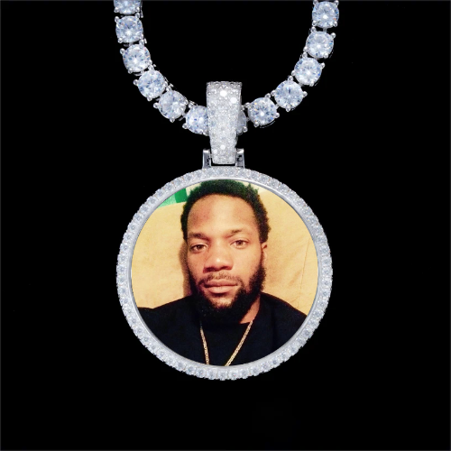 925S & VVS Moissanite 3D Circle Custom Picture Pendant