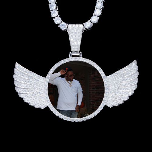 925S & VVS Moissanite 3D Wing Custom Picture Pendant