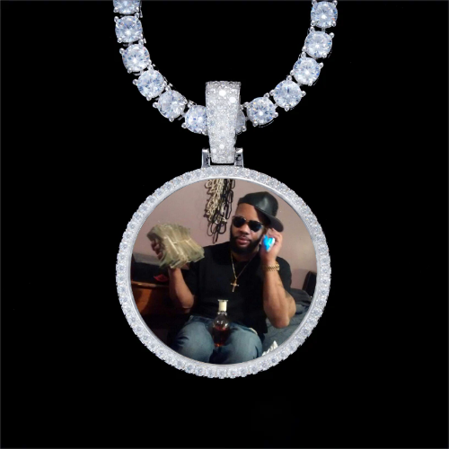 925S & VVS Moissanite 3D Circle Custom Picture Pendant