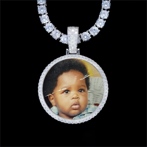 925S & VVS Moissanite 3D Circle Custom Picture Pendant