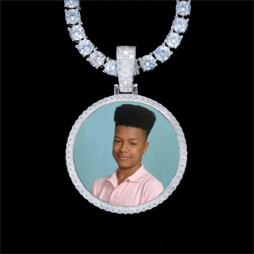 925S & VVS Moissanite 3D Circle Custom Picture Pendant