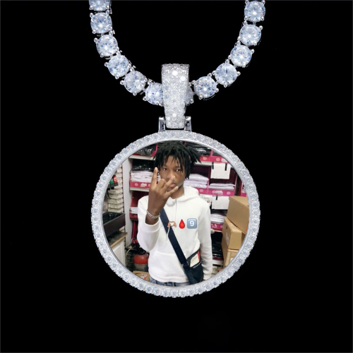 925S & VVS Moissanite 3D Circle Custom Picture Pendant