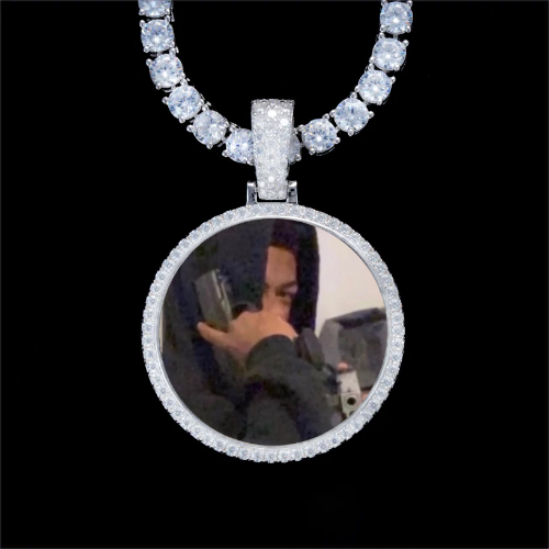 925S & VVS Moissanite 3D Circle Custom Picture Pendant