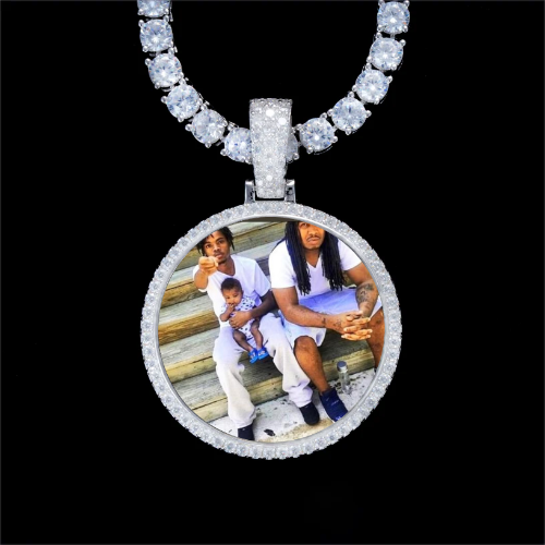 925S & VVS Moissanite 3D Circle Custom Picture Pendant