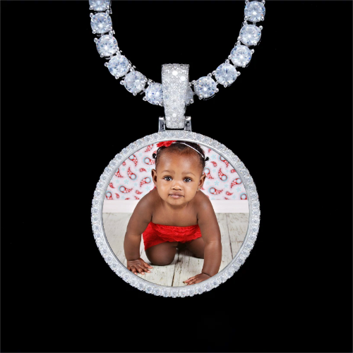925S & VVS Moissanite 3D Circle Custom Picture Pendant