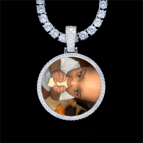 925S & VVS Moissanite 3D Circle Custom Picture Pendant