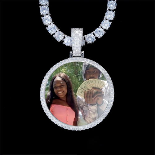925S & VVS Moissanite 3D Circle Custom Picture Pendant