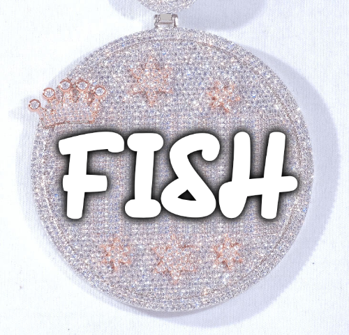 CUSTOM LETTER NECKLACE 3D BIG CROWN DISC