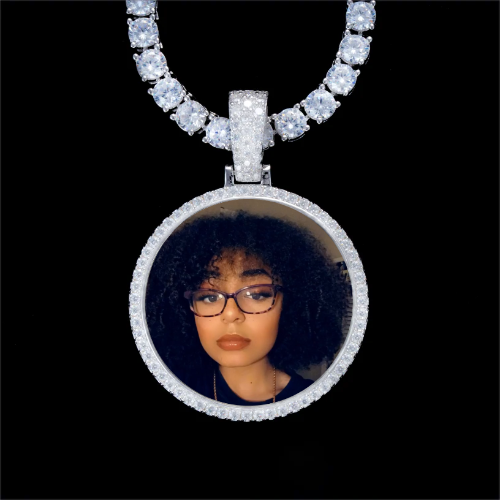 925S & VVS Moissanite 3D Circle Custom Picture Pendant