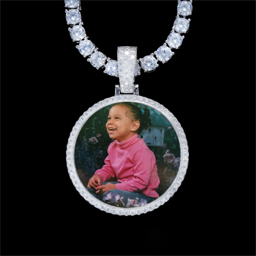 925S & VVS Moissanite 3D Circle Custom Picture Pendant