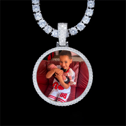 925S & VVS Moissanite 3D Circle Custom Picture Pendant