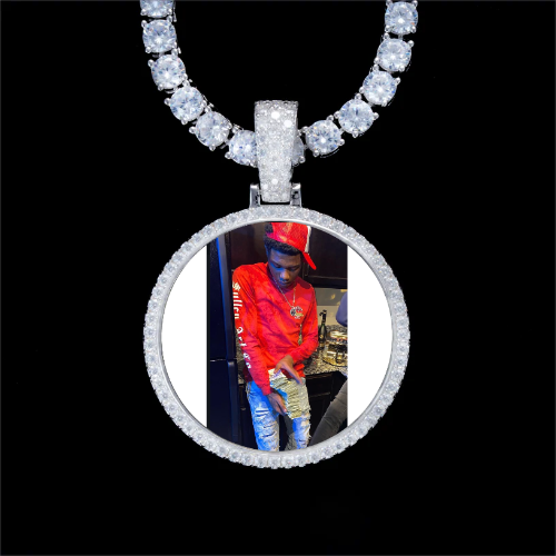 925S & VVS Moissanite 3D Circle Custom Picture Pendant